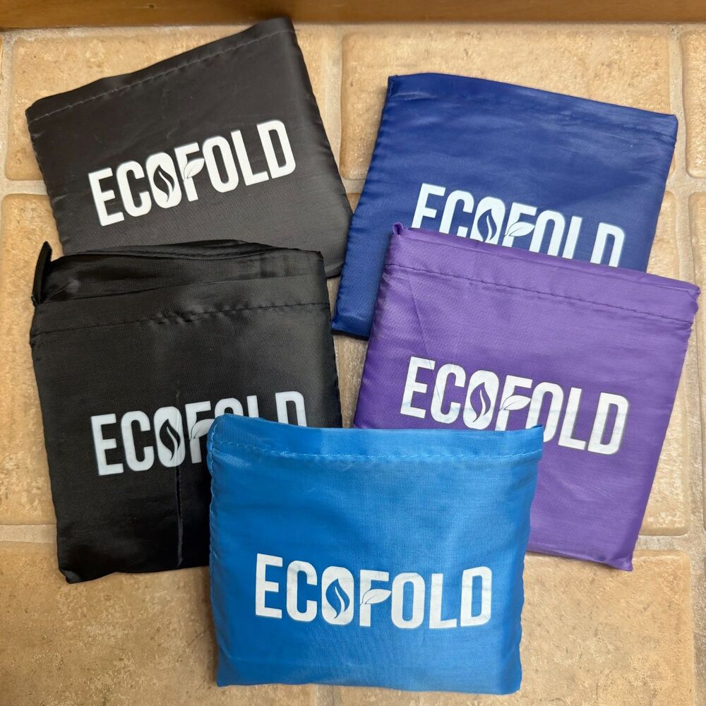 Pack of 5 Eco Fold Shopping Tote Grocery Bags Self Folding Lightweight